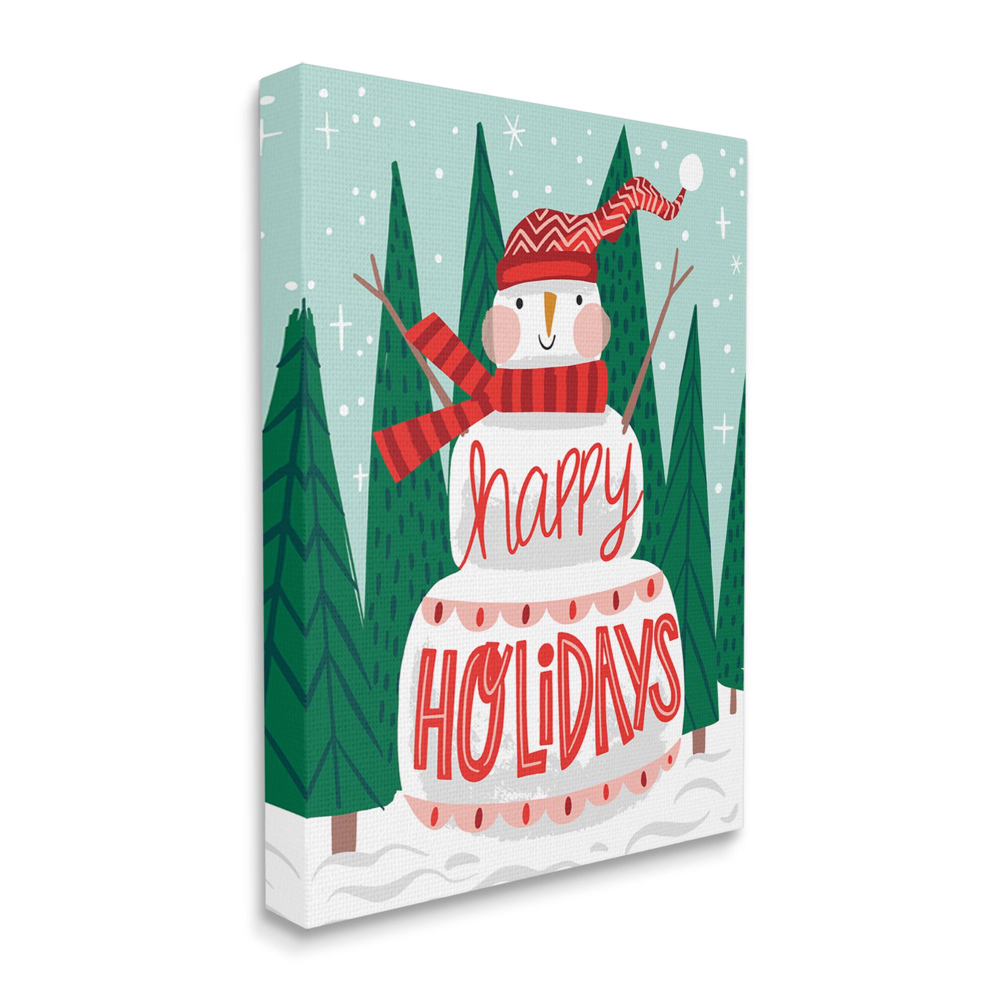 Stupell Industries Happy Holidays Happy Snowman Canvas Wall Art